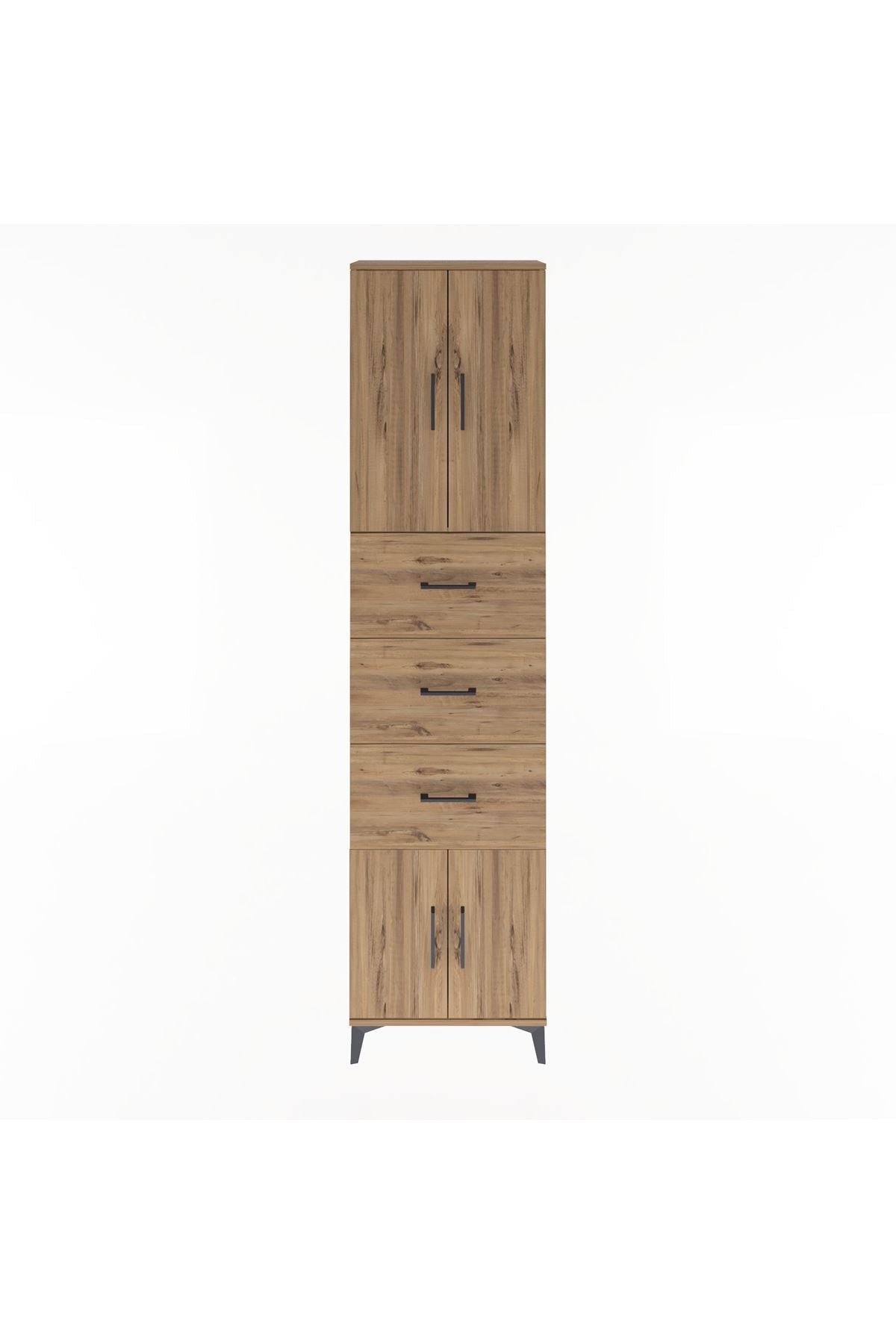 Arges Dolap Tek Raflı 3 Çekmeceli 4 Kapaklı 60x30x243 Çam-Çam