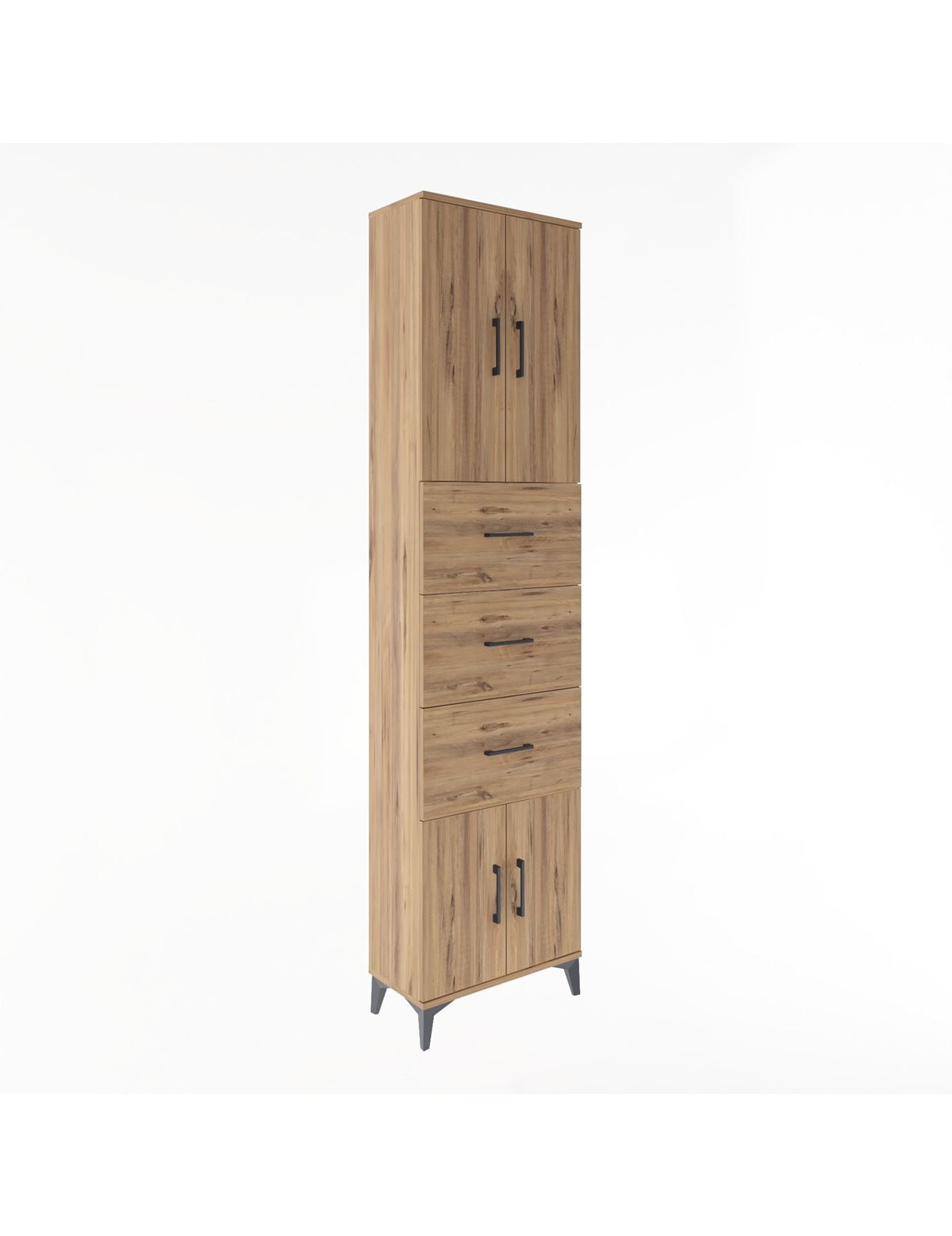 Arges Dolap Tek Raflı 3 Çekmeceli 4 Kapaklı 60x30x243 Çam-Çam