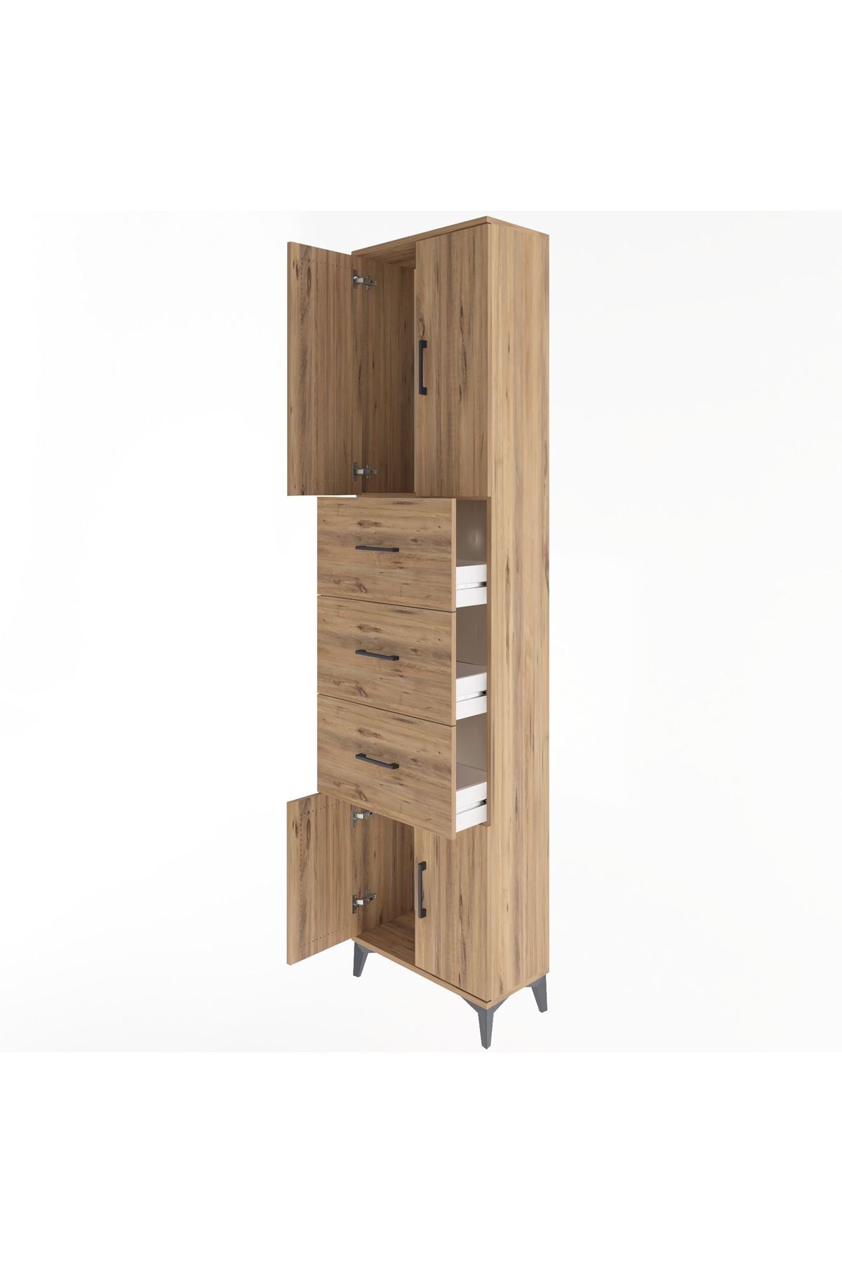 Arges Dolap Tek Raflı 3 Çekmeceli 4 Kapaklı 60x30x243 Çam-Çam