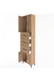 Arges Dolap Tek Raflı 3 Çekmeceli 4 Kapaklı 60x30x243 Çam-Çam