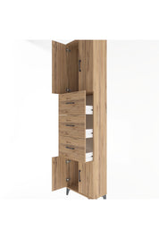 Arges Dolap Tek Raflı 3 Çekmeceli 4 Kapaklı 60x30x243 Çam-Çam