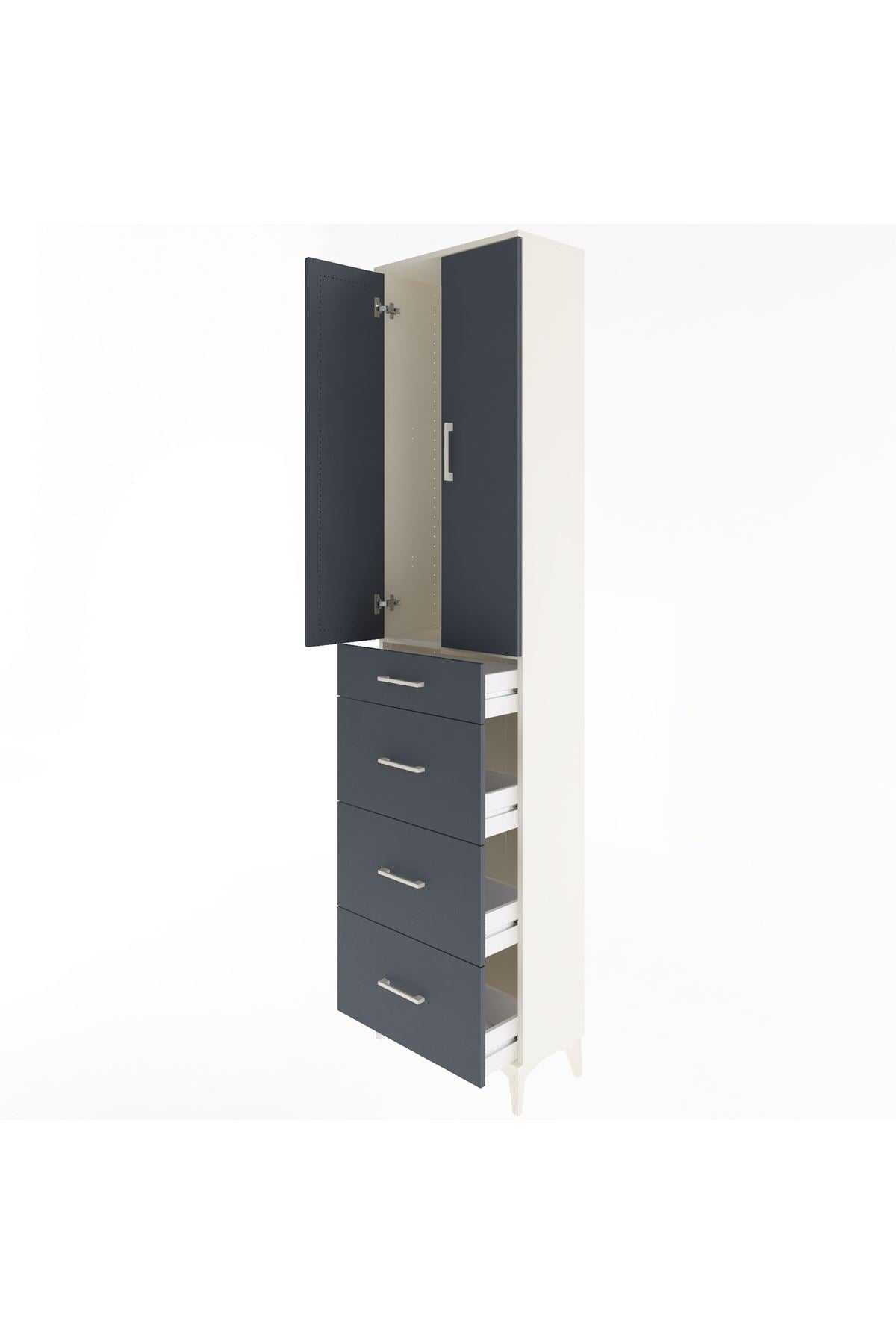 Arges Dolap Tek Raflı 4 Çekmeceli 2 Kapaklı 60x30x243 Aytaşı-Antrasit