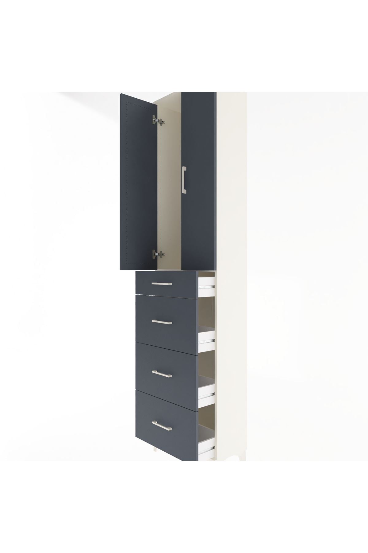 Arges Dolap Tek Raflı 4 Çekmeceli 2 Kapaklı 60x30x243 Aytaşı-Antrasit