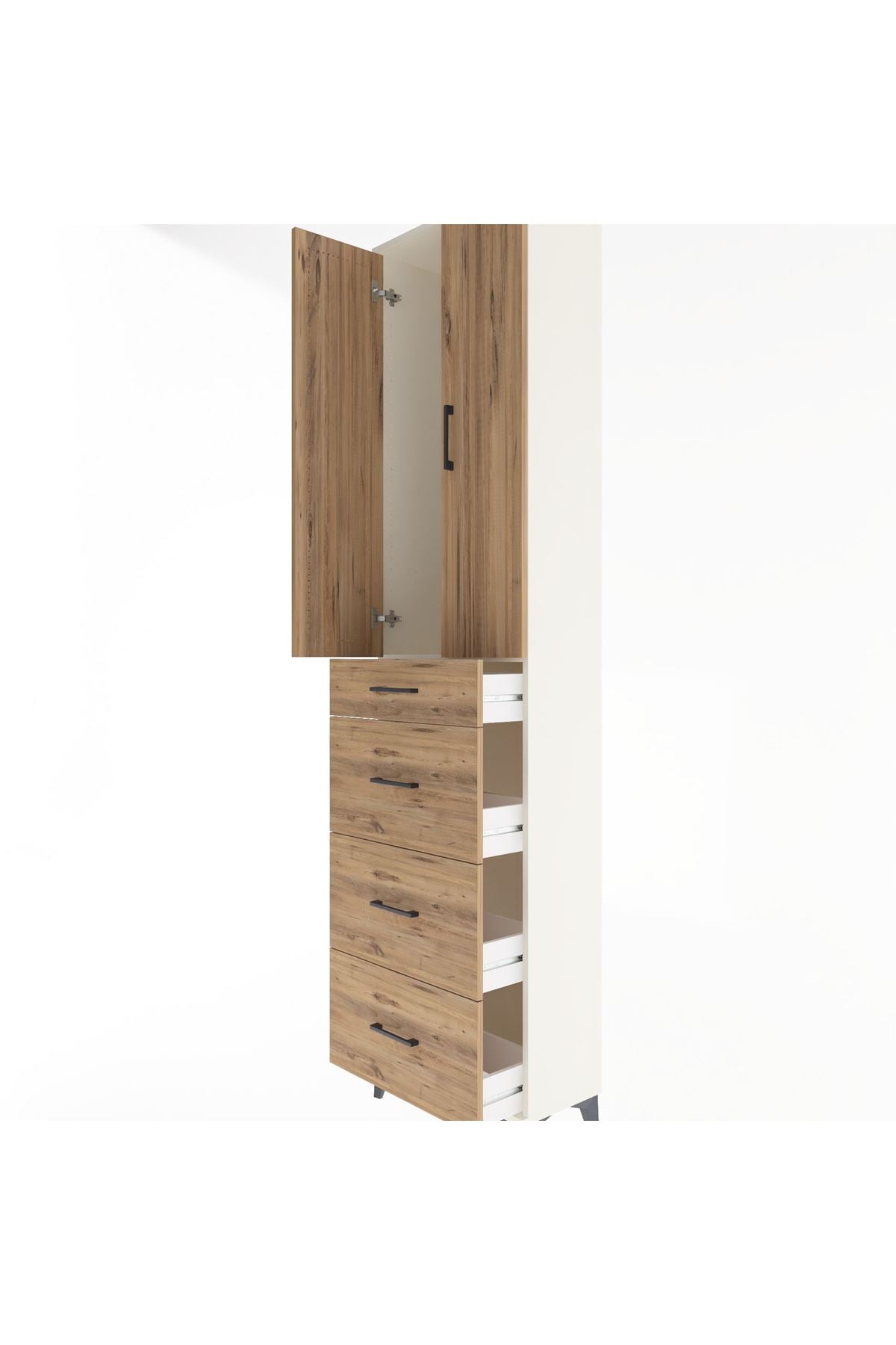 Arges Dolap Tek Raflı 4 Çekmeceli 2 Kapaklı 60x30x243 Aytaşı-Çam