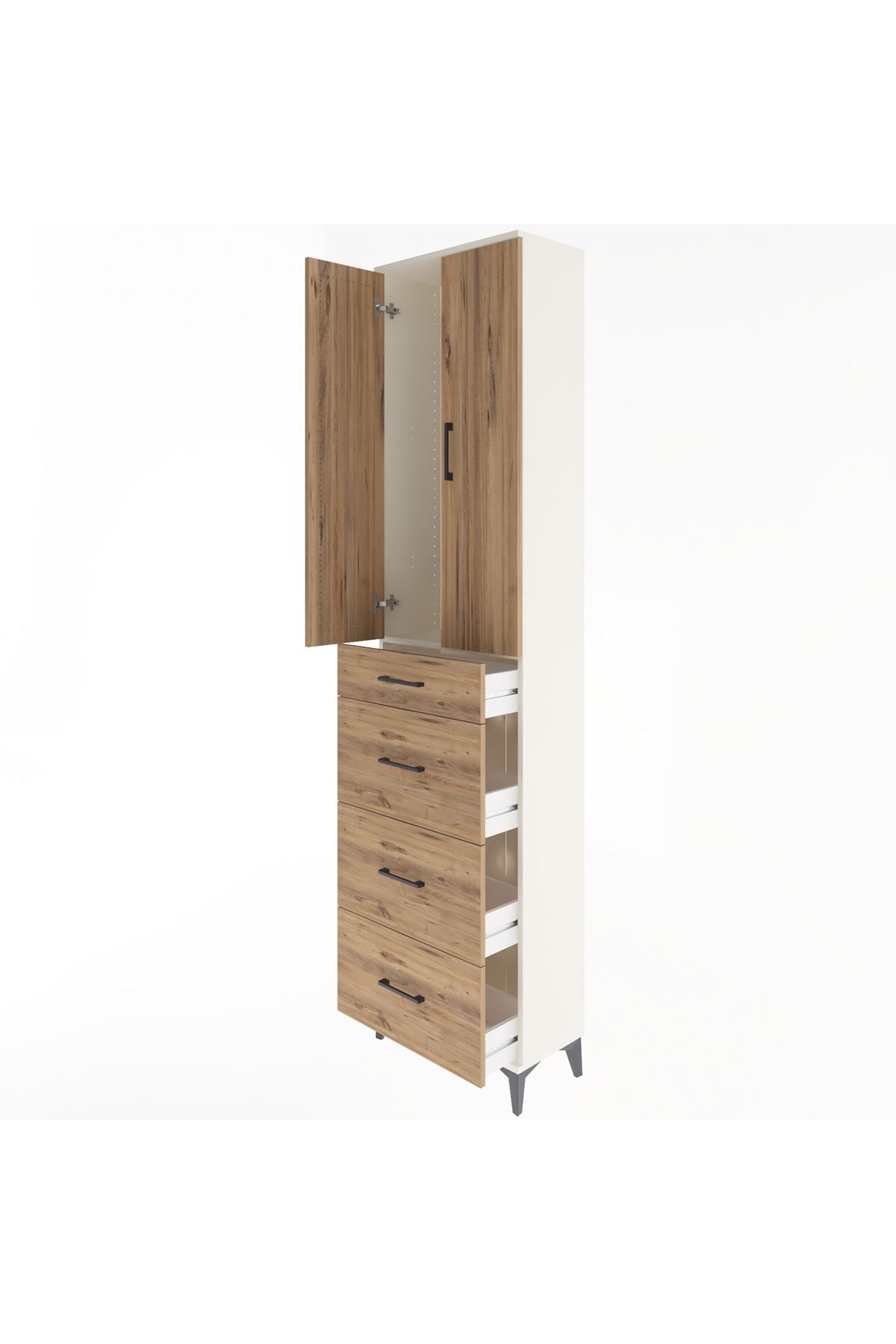 Arges Dolap Tek Raflı 4 Çekmeceli 2 Kapaklı 60x30x243 Aytaşı-Çam