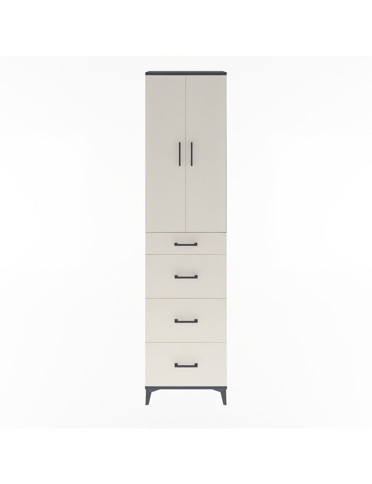 Arges Dolap Tek Raflı 4 Çekmeceli 2 Kapaklı 60x30x243 Antrasit-Aytaşı