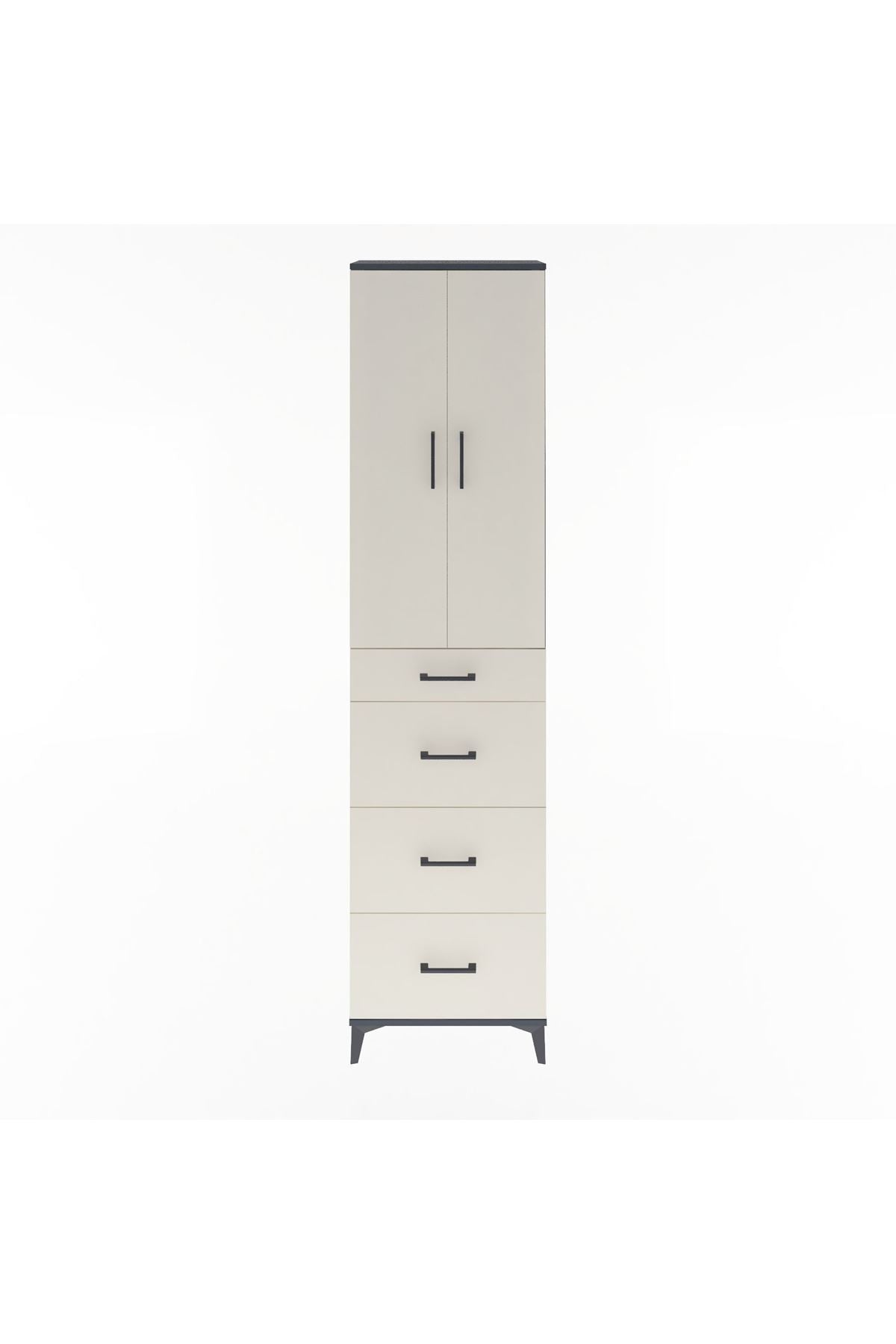 Arges Dolap Tek Raflı 4 Çekmeceli 2 Kapaklı 60x30x243 Antrasit-Aytaşı