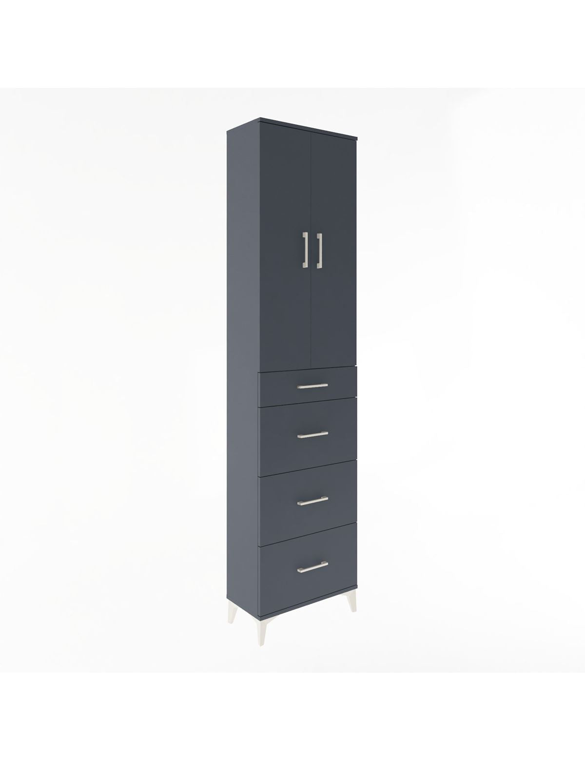 Arges Dolap Tek Raflı 4 Çekmeceli 2 Kapaklı 60x30x243 Antrasit-Antrasit