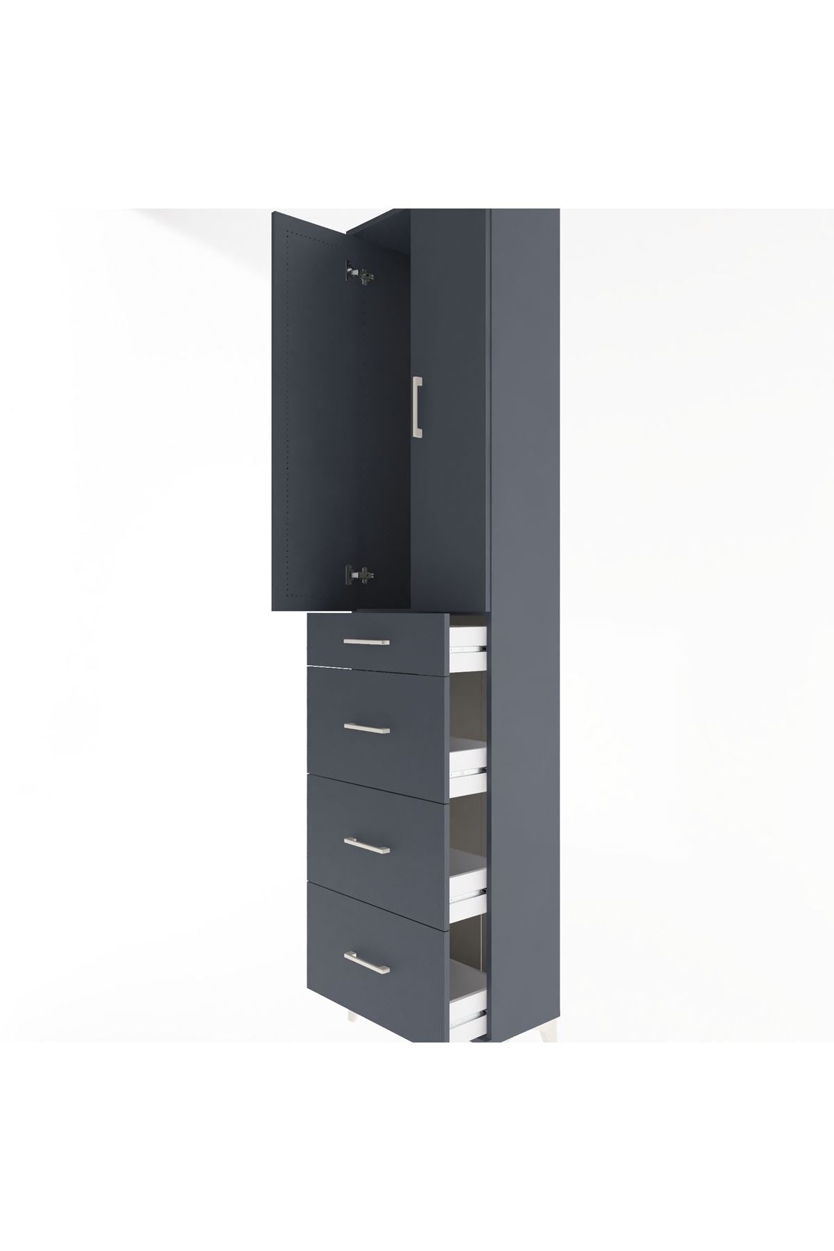 Arges Dolap Tek Raflı 4 Çekmeceli 2 Kapaklı 60x30x243 Antrasit-Antrasit