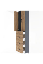 Arges Dolap Tek Raflı 4 Çekmeceli 2 Kapaklı 60x30x243 Antrasit-Çam