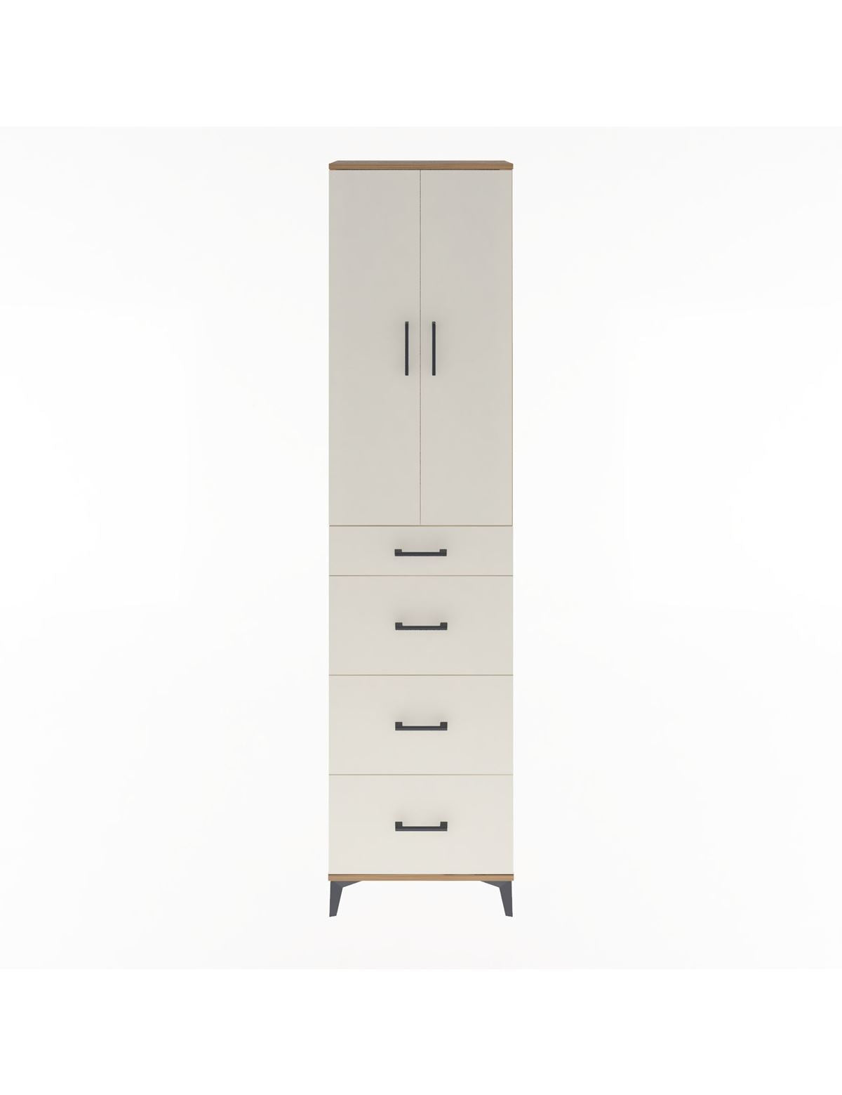 Arges Dolap Tek Raflı 4 Çekmeceli 2 Kapaklı 60x30x243 Çam-Aytaşı