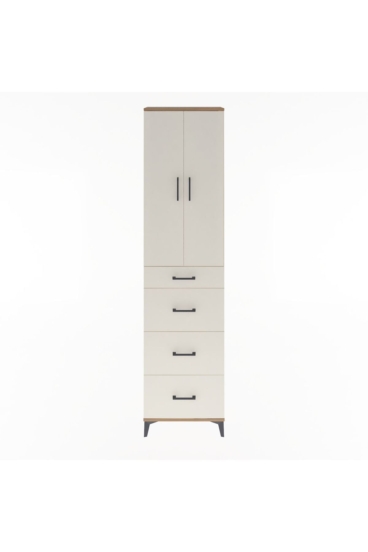 Arges Dolap Tek Raflı 4 Çekmeceli 2 Kapaklı 60x30x243 Çam-Aytaşı