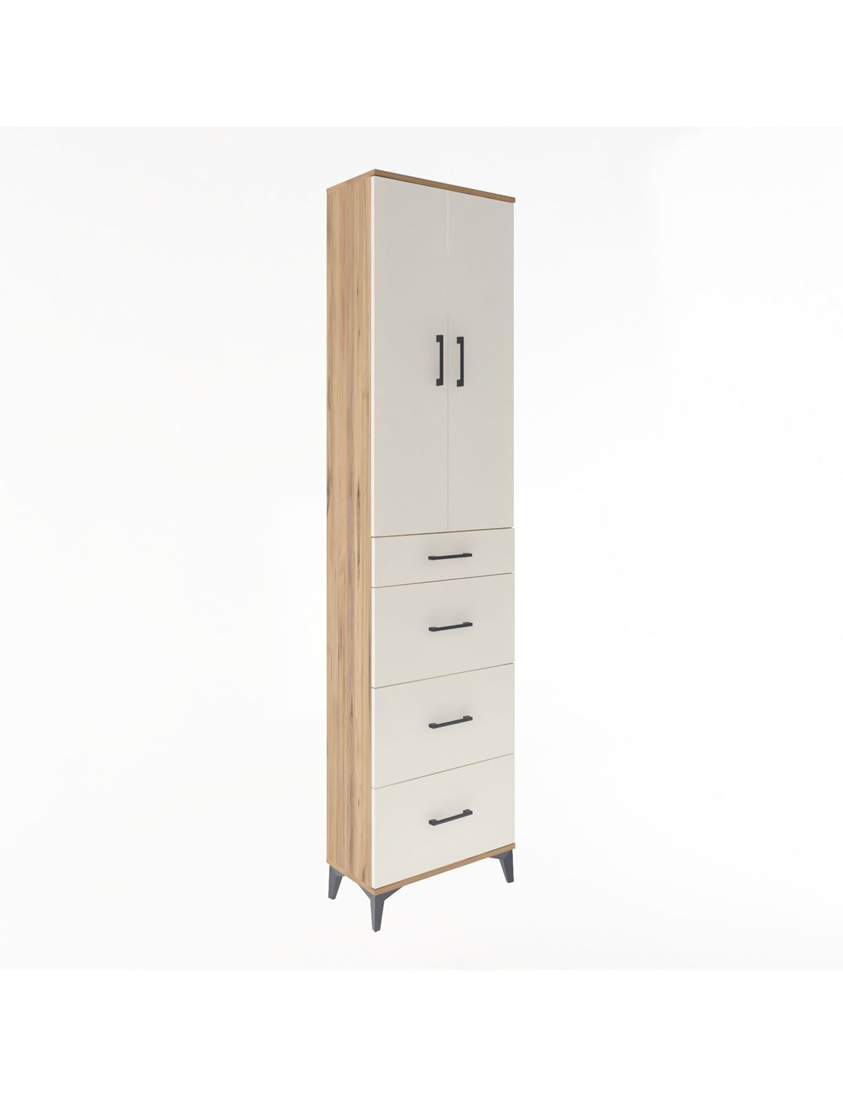 Arges Dolap Tek Raflı 4 Çekmeceli 2 Kapaklı 60x30x243 Çam-Aytaşı