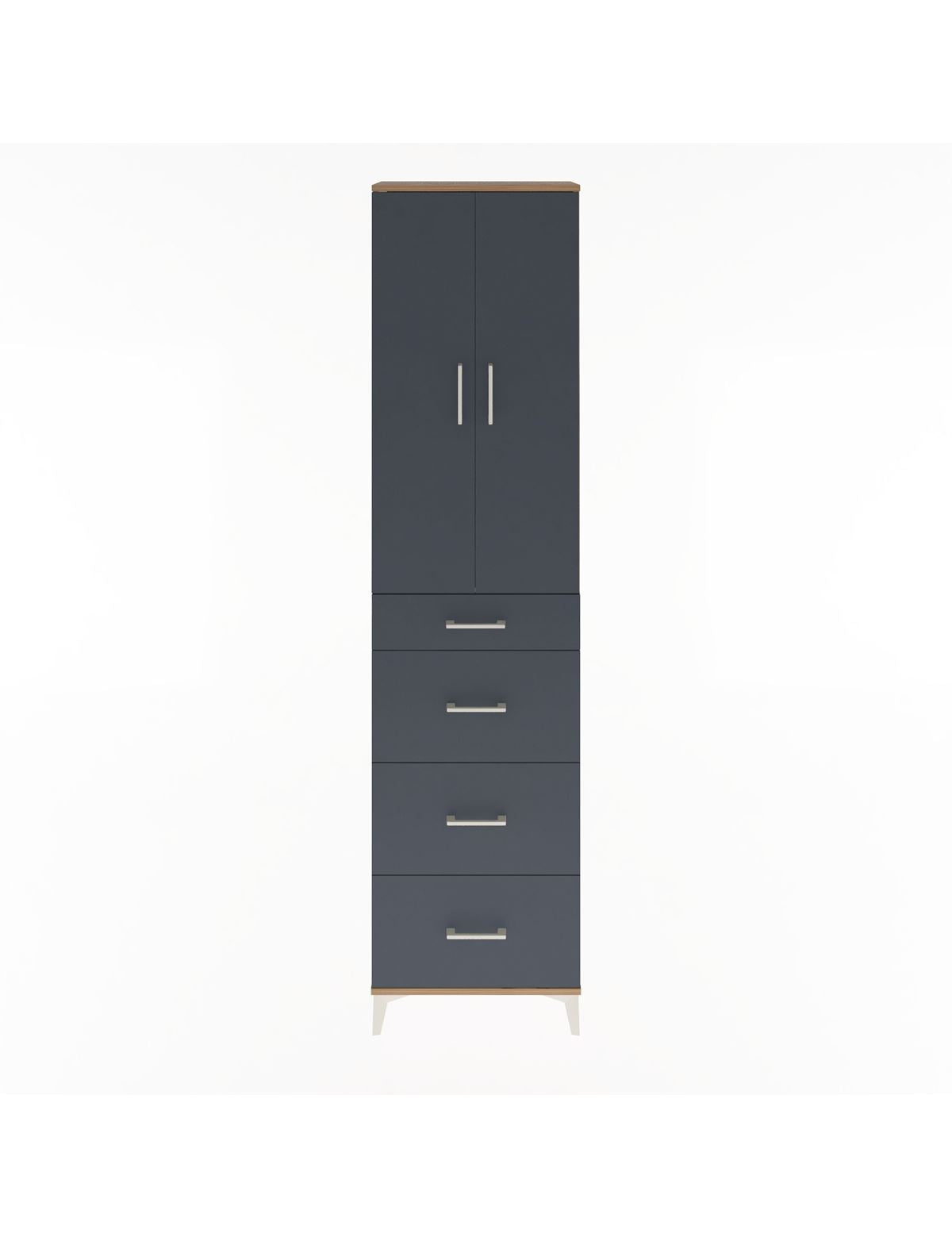 Arges Dolap Tek Raflı 4 Çekmeceli 2 Kapaklı 60x30x243 Çam-Antrasit