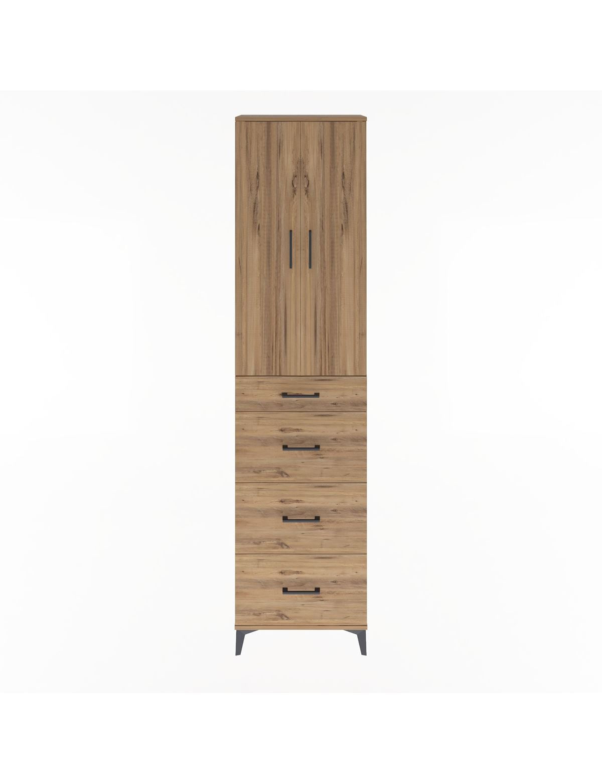 Arges Dolap Tek Raflı 4 Çekmeceli 2 Kapaklı 60x30x243 Çam-Çam