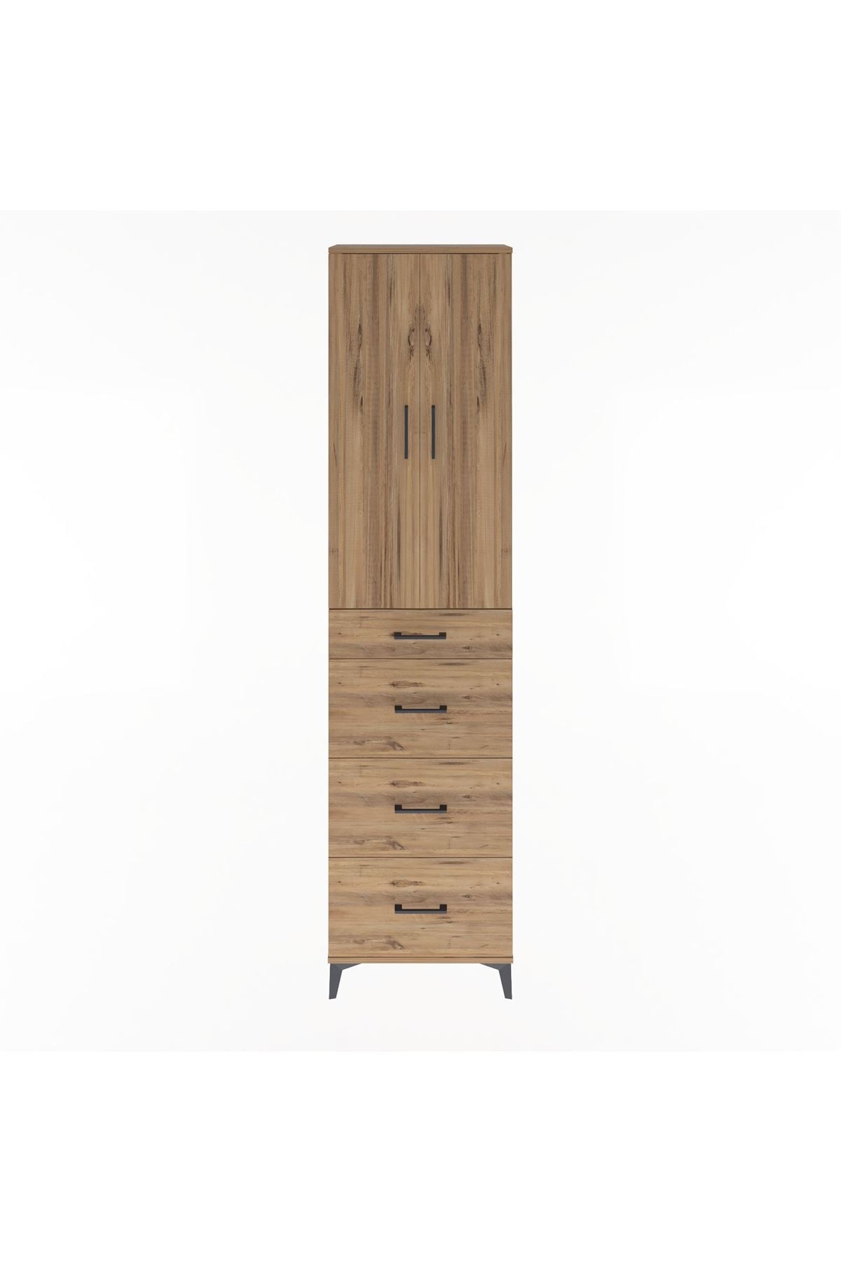 Arges Dolap Tek Raflı 4 Çekmeceli 2 Kapaklı 60x30x243 Çam-Çam