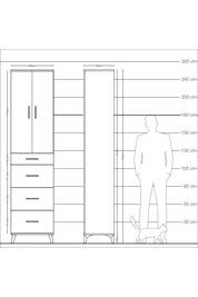 Arges Dolap Tek Raflı 4 Çekmeceli 2 Kapaklı 60x30x243 Çam-Çam