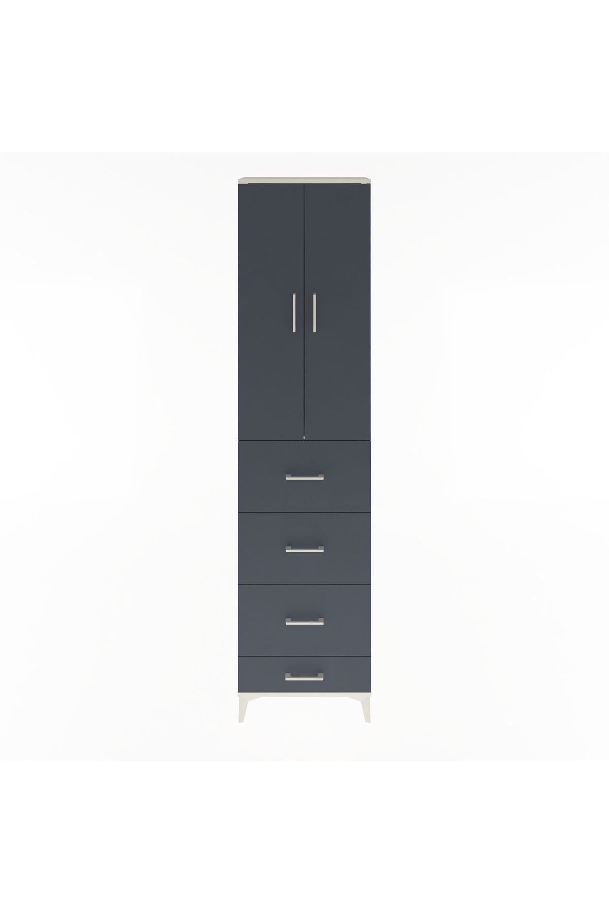 Arges Dolap Tek Raflı 4 Çekmeceli 2 Kapaklı 60x30x243 Aytaşı-Antrasit