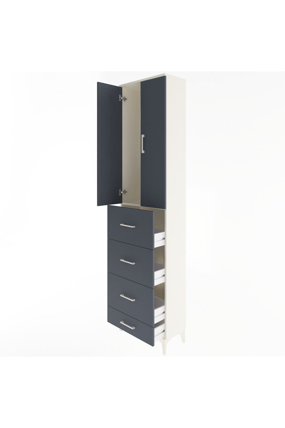 Arges Dolap Tek Raflı 4 Çekmeceli 2 Kapaklı 60x30x243 Aytaşı-Antrasit