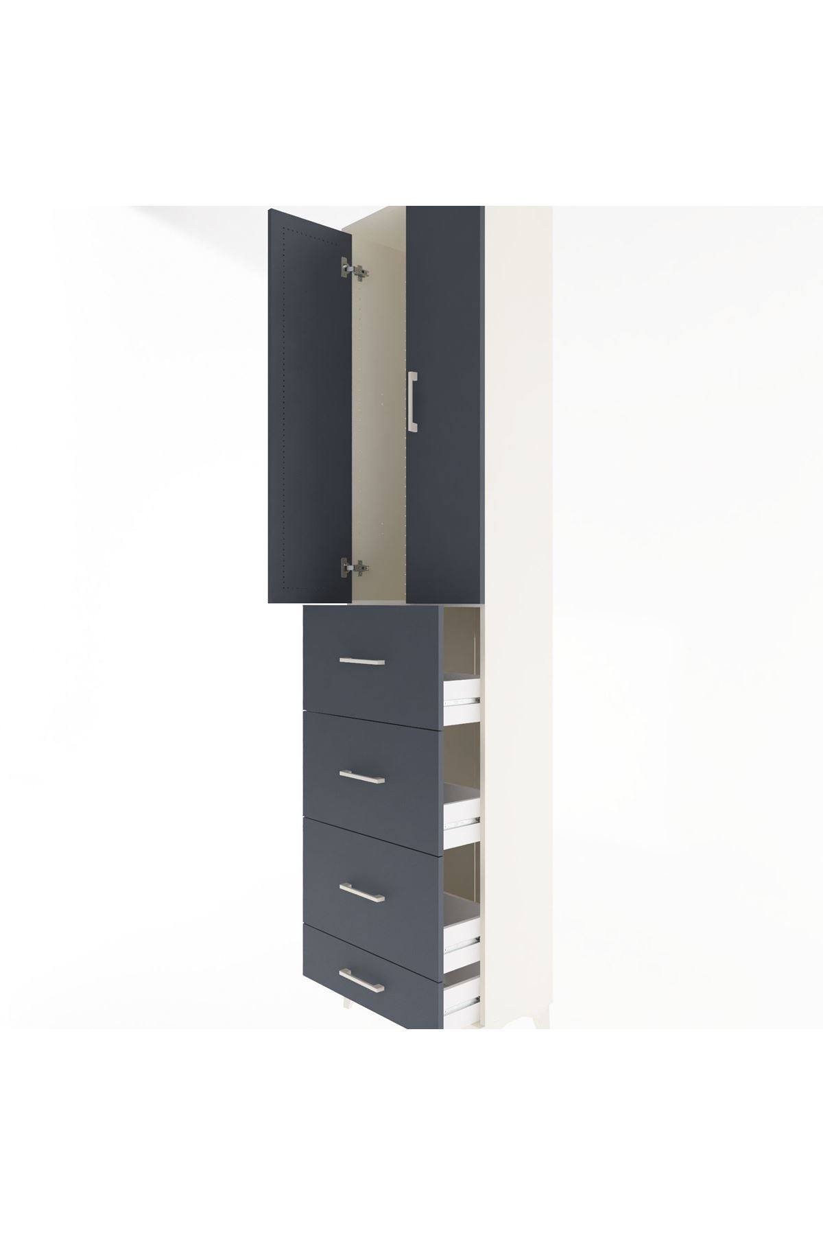 Arges Dolap Tek Raflı 4 Çekmeceli 2 Kapaklı 60x30x243 Aytaşı-Antrasit