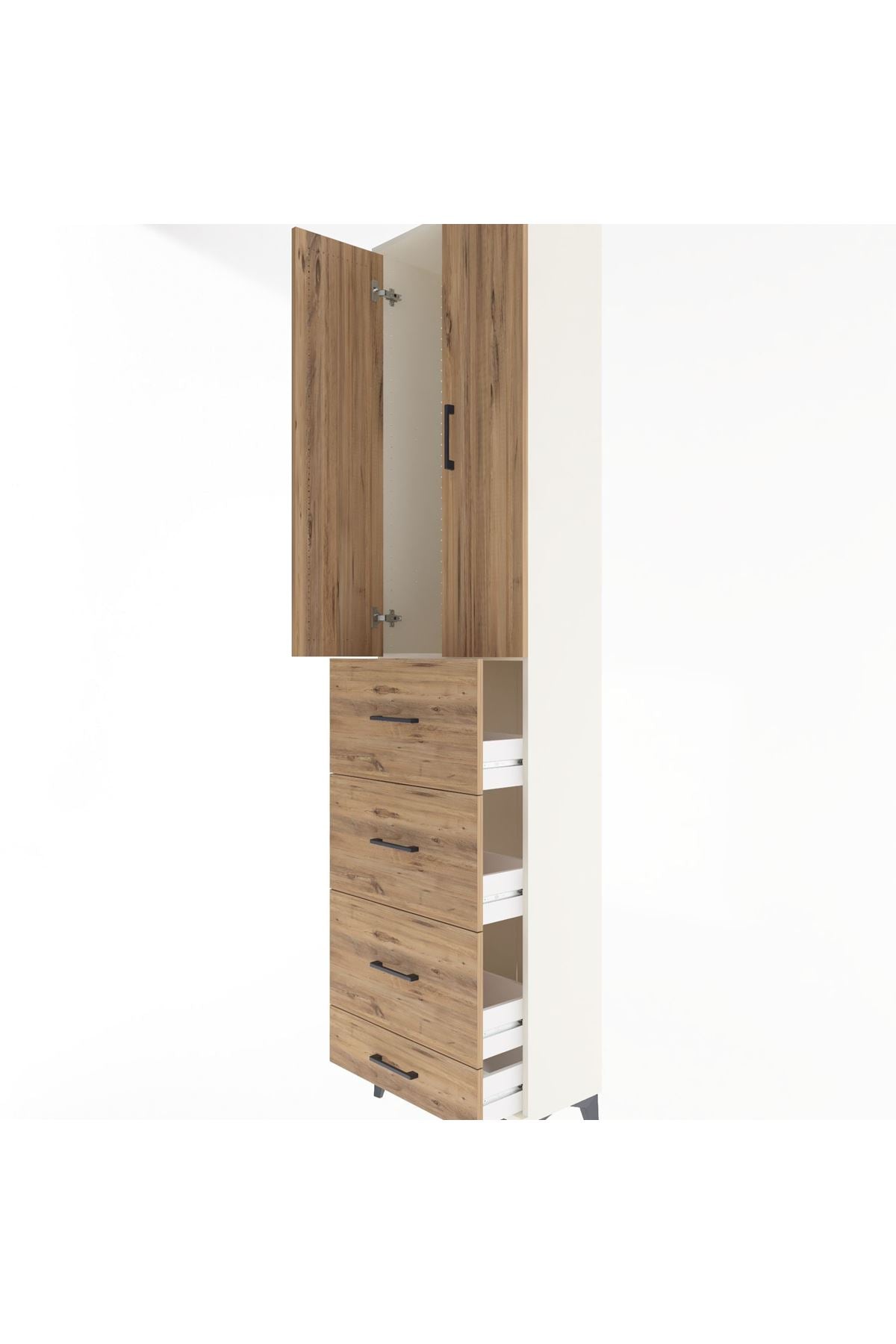 Arges Dolap Tek Raflı 4 Çekmeceli 2 Kapaklı 60x30x243 Aytaşı-Çam