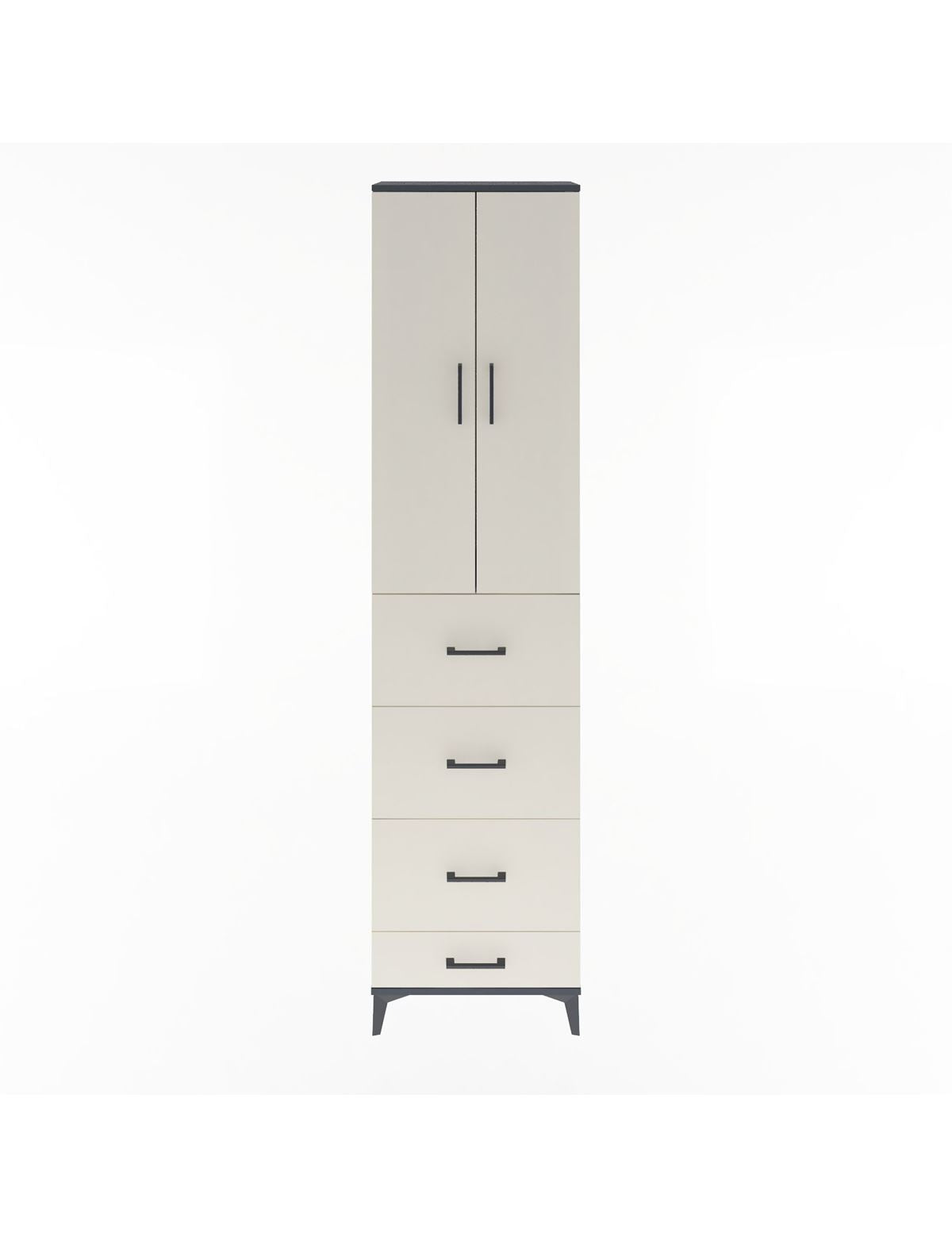 Arges Dolap Tek Raflı 4 Çekmeceli 2 Kapaklı 60x30x243 Antrasit-Aytaşı