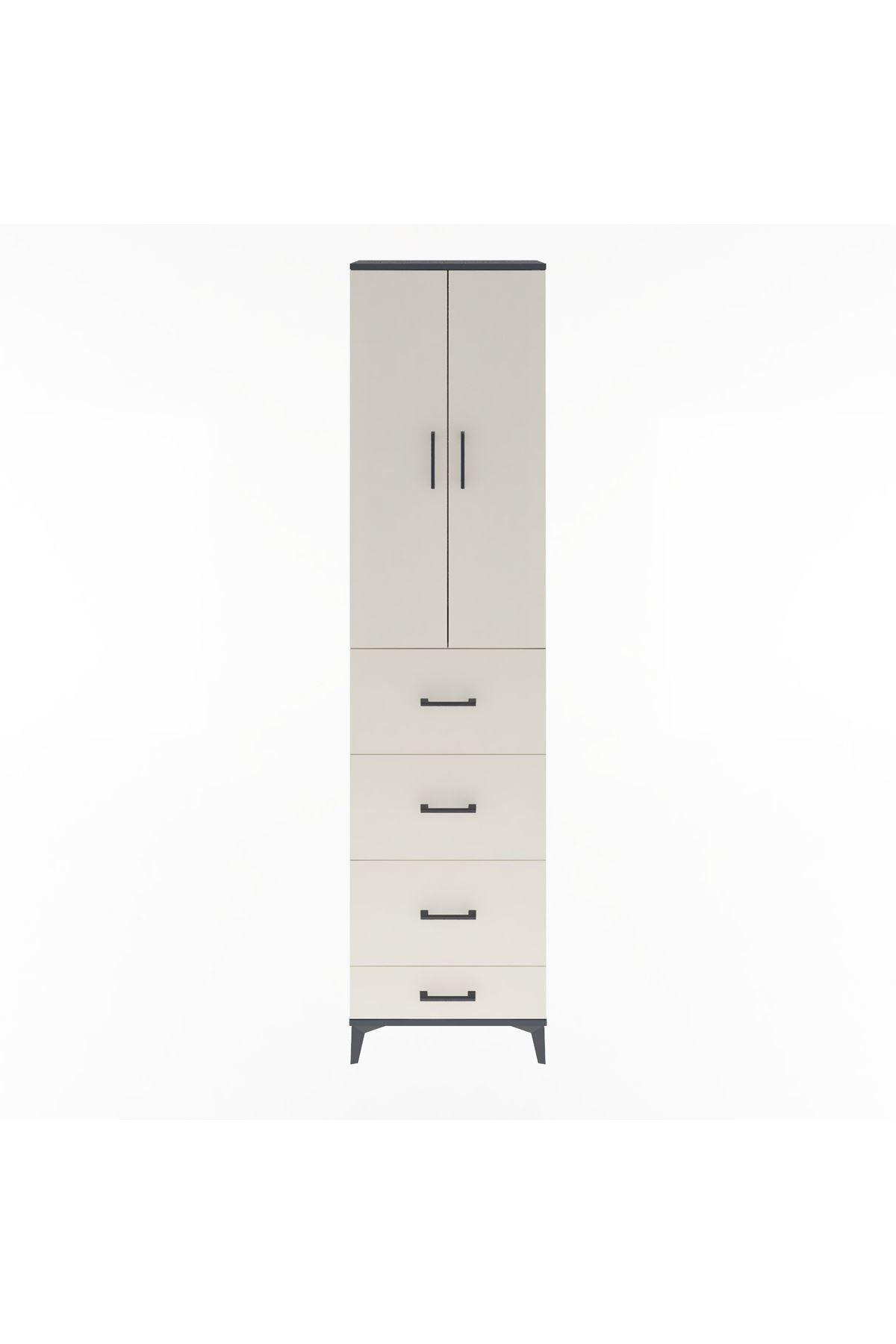 Arges Dolap Tek Raflı 4 Çekmeceli 2 Kapaklı 60x30x243 Antrasit-Aytaşı
