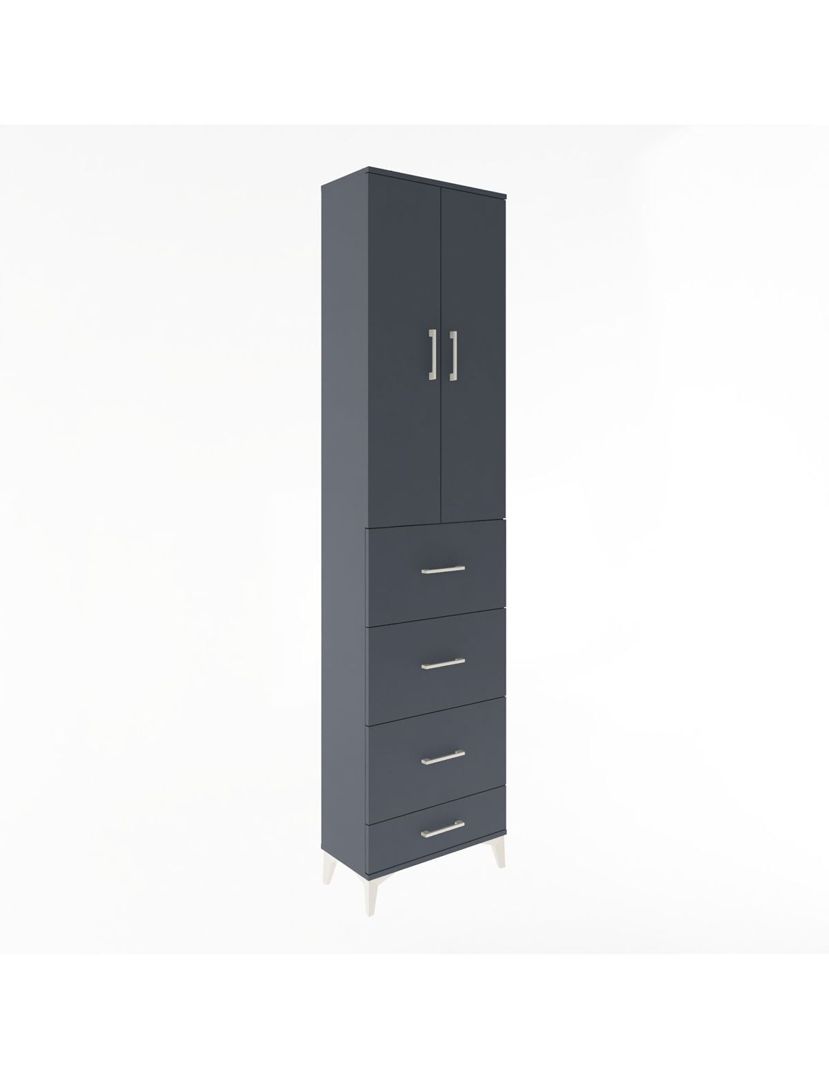 Arges Dolap Tek Raflı 4 Çekmeceli 2 Kapaklı 60x30x243 Antrasit-Antrasit