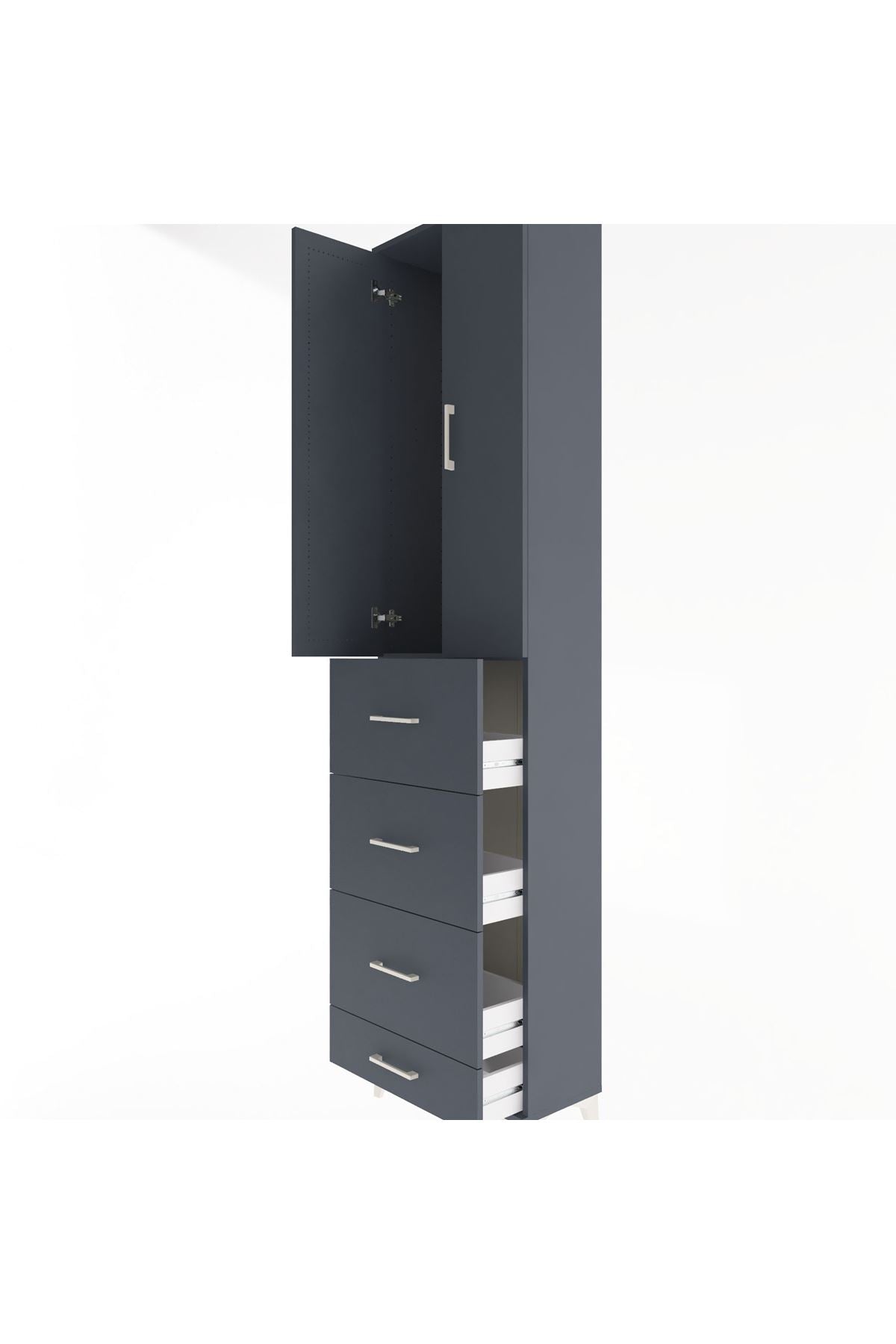 Arges Dolap Tek Raflı 4 Çekmeceli 2 Kapaklı 60x30x243 Antrasit-Antrasit