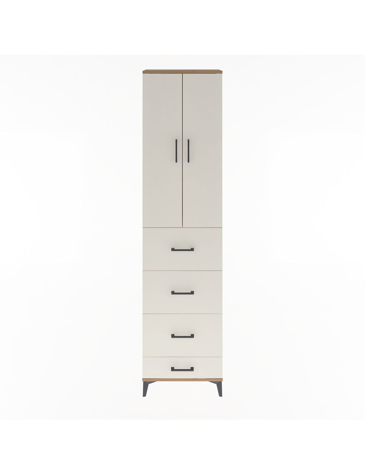 Arges Dolap Tek Raflı 4 Çekmeceli 2 Kapaklı 60x30x243 Çam-Aytaşı