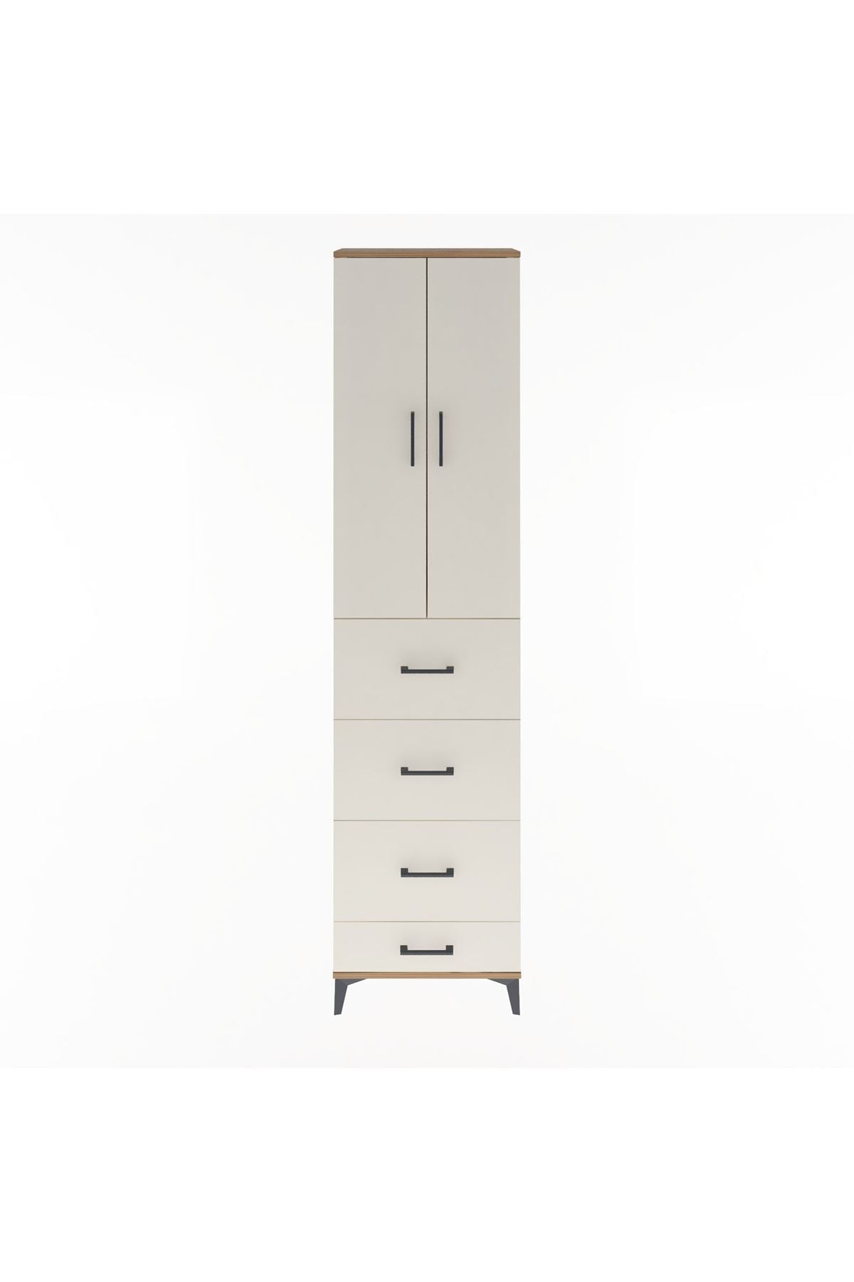 Arges Dolap Tek Raflı 4 Çekmeceli 2 Kapaklı 60x30x243 Çam-Aytaşı