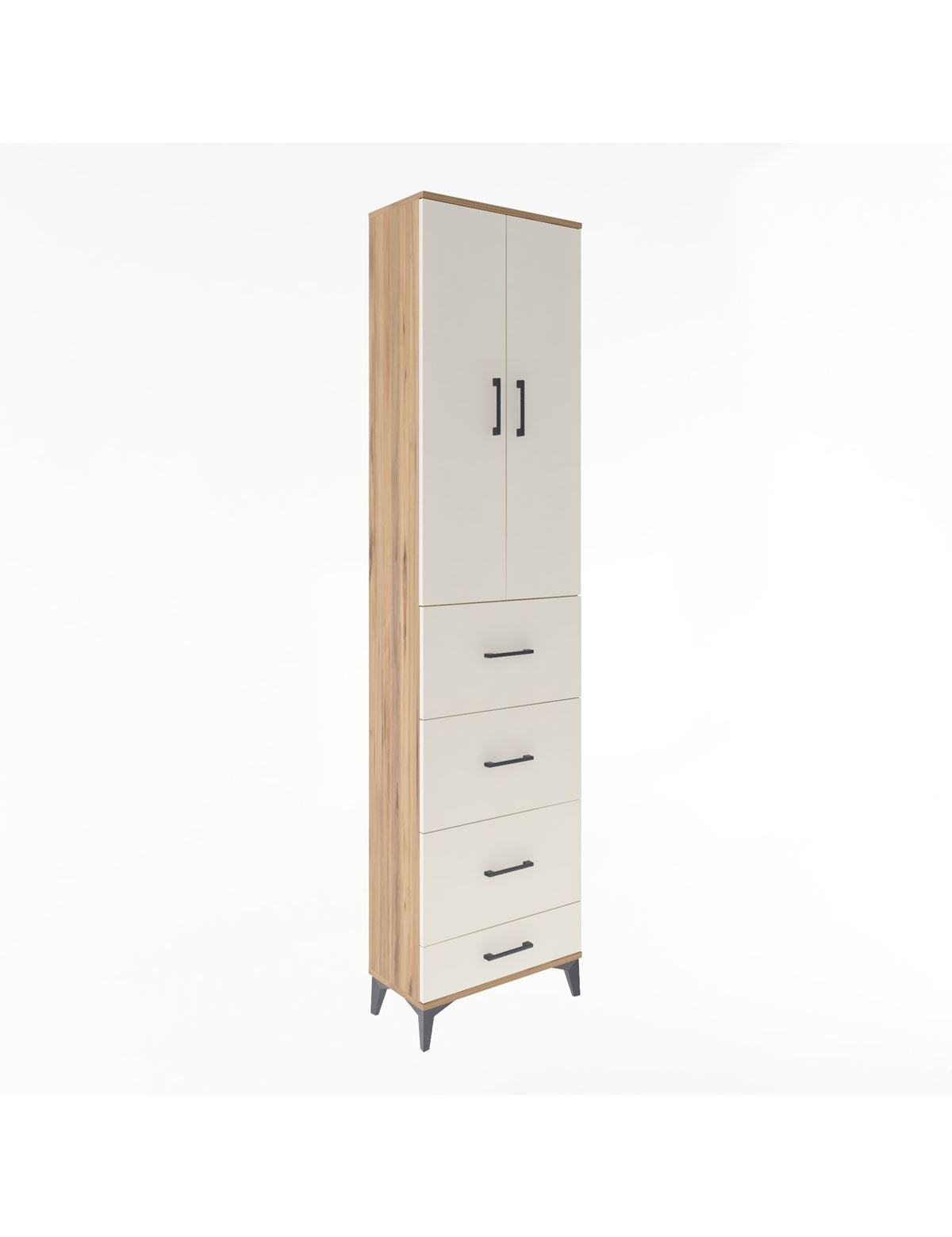 Arges Dolap Tek Raflı 4 Çekmeceli 2 Kapaklı 60x30x243 Çam-Aytaşı