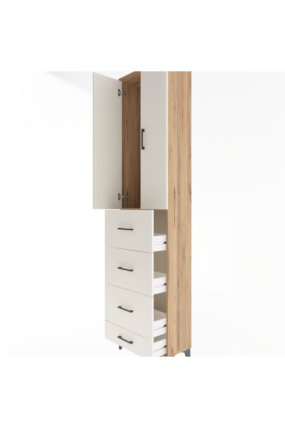 Arges Dolap Tek Raflı 4 Çekmeceli 2 Kapaklı 60x30x243 Çam-Aytaşı