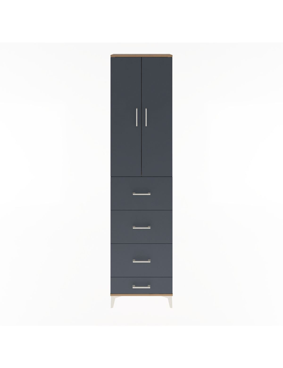 Arges Dolap Tek Raflı 4 Çekmeceli 2 Kapaklı 60x30x243 Çam-Antrasit