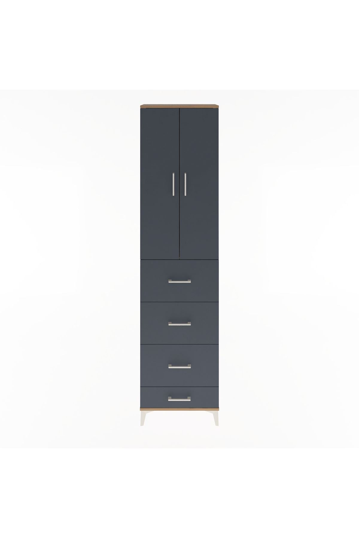 Arges Dolap Tek Raflı 4 Çekmeceli 2 Kapaklı 60x30x243 Çam-Antrasit