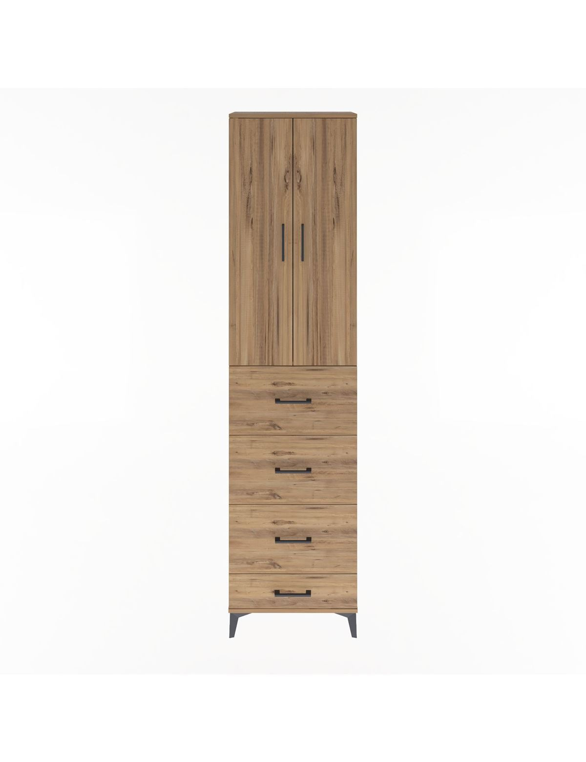 Arges Dolap Tek Raflı 4 Çekmeceli 2 Kapaklı 60x30x243 Çam-Çam