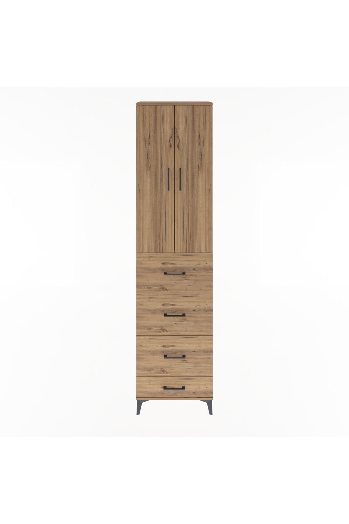 Arges Dolap Tek Raflı 4 Çekmeceli 2 Kapaklı 60x30x243 Çam-Çam