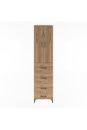 Arges Dolap Tek Raflı 4 Çekmeceli 2 Kapaklı 60x30x243 Çam-Çam