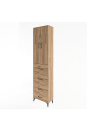 Arges Dolap Tek Raflı 4 Çekmeceli 2 Kapaklı 60x30x243 Çam-Çam