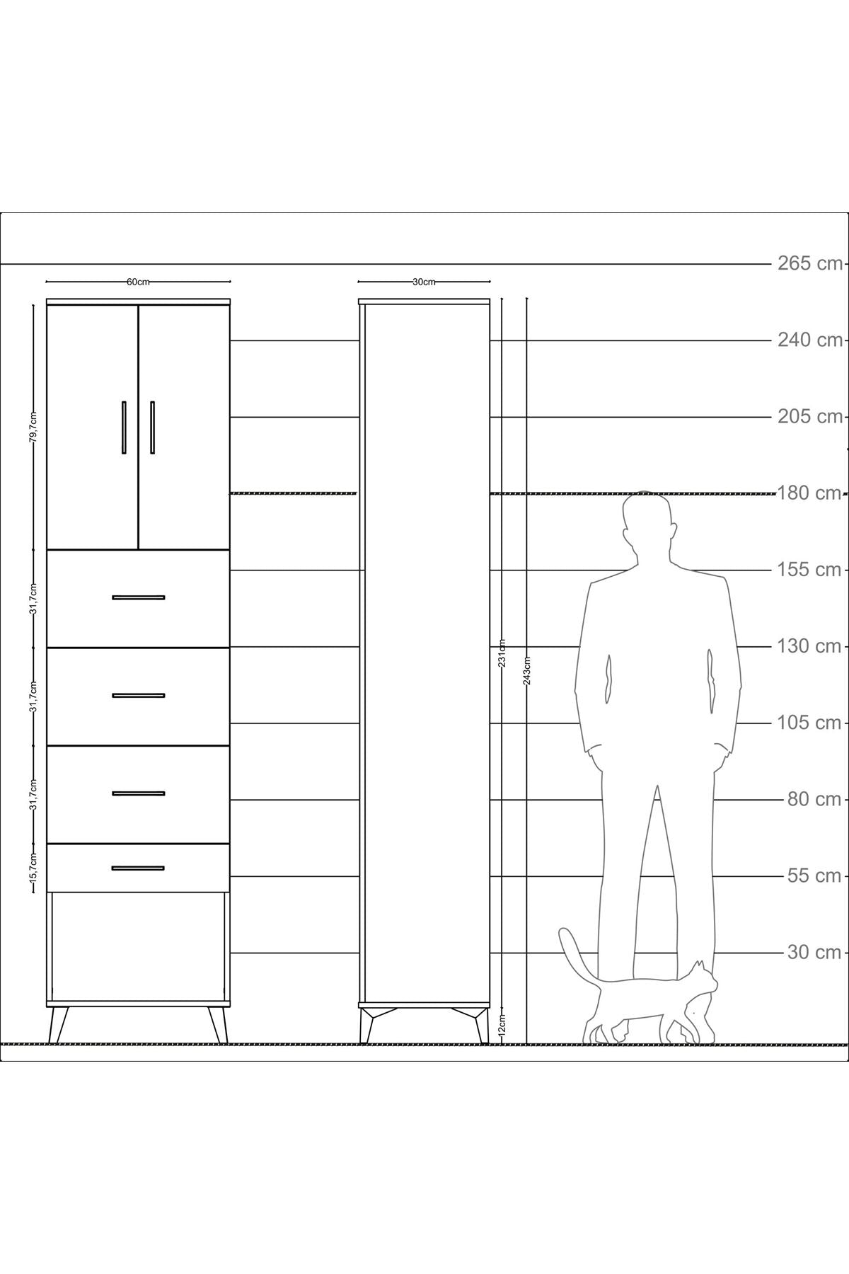 Arges Dolap Tek Raflı 4 Çekmeceli 2 Kapaklı 60x30x243 Aytaşı-Aytaşı
