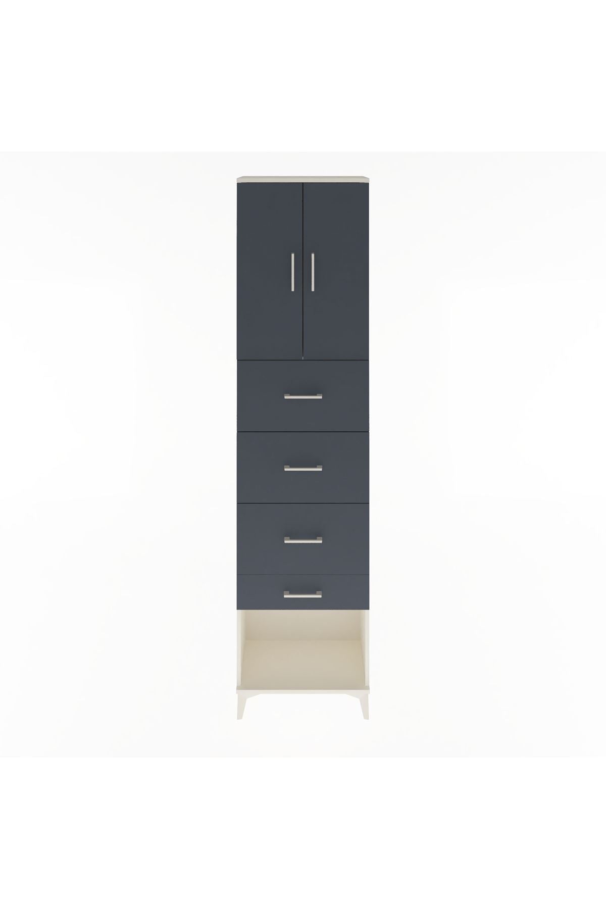 Arges Dolap Tek Raflı 4 Çekmeceli 2 Kapaklı 60x30x243 Aytaşı-Antrasit