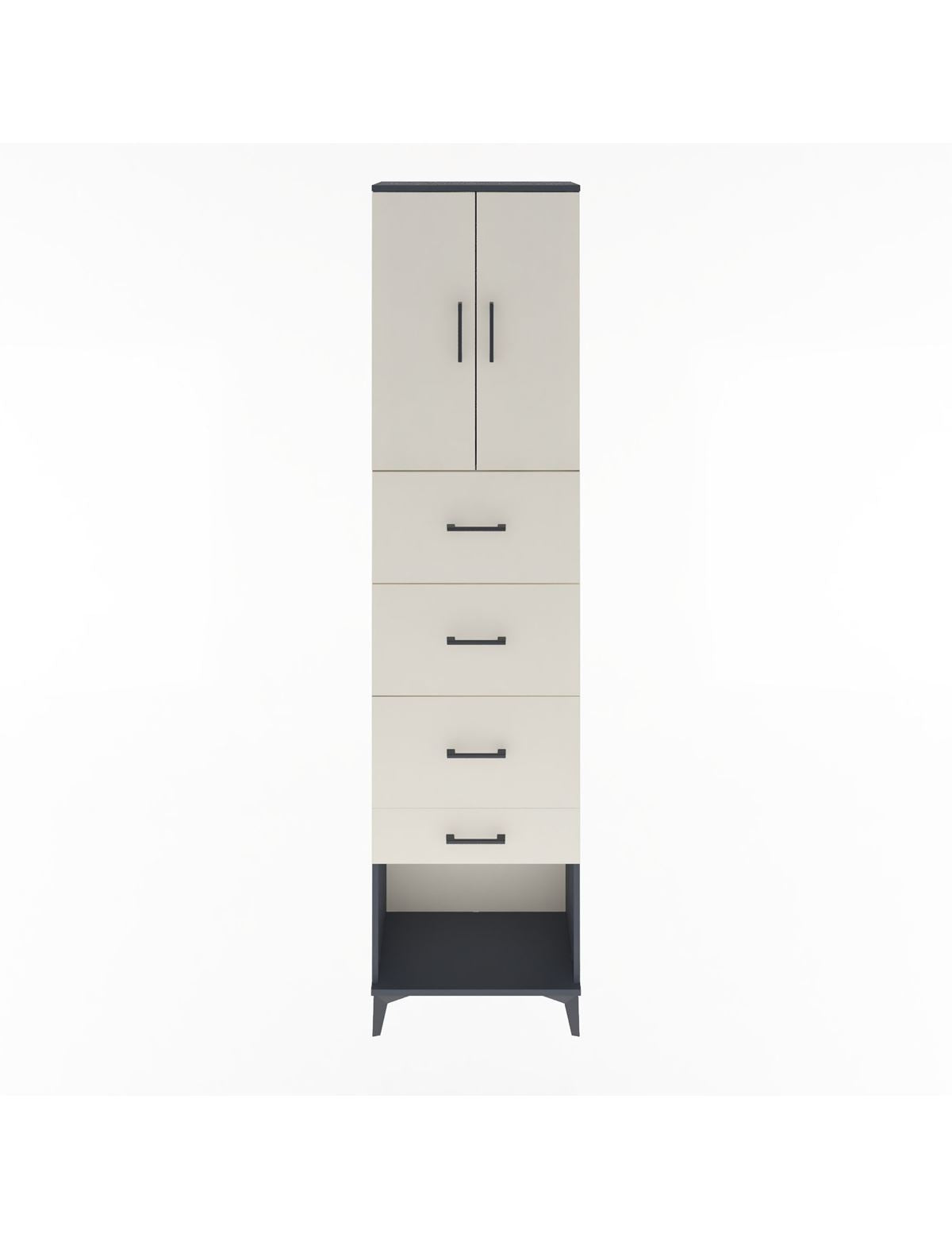 Arges Dolap Tek Raflı 4 Çekmeceli 2 Kapaklı 60x30x243 Antrasit-Aytaşı