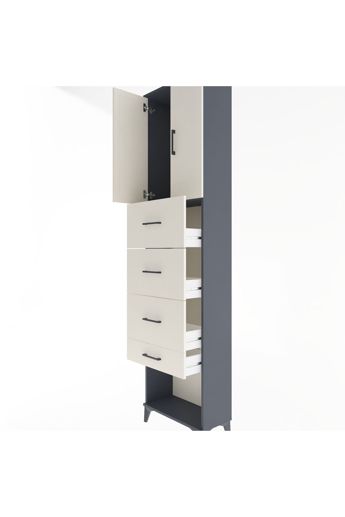 Arges Dolap Tek Raflı 4 Çekmeceli 2 Kapaklı 60x30x243 Antrasit-Aytaşı