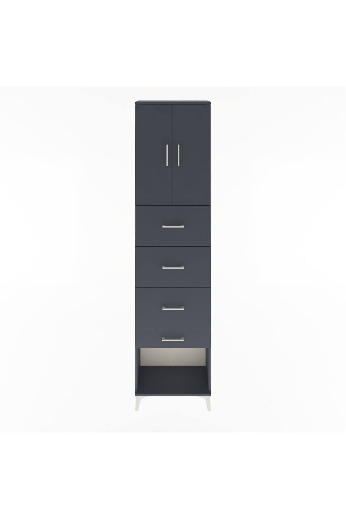 Arges Dolap Tek Raflı 4 Çekmeceli 2 Kapaklı 60x30x243 Antrasit-Antrasit