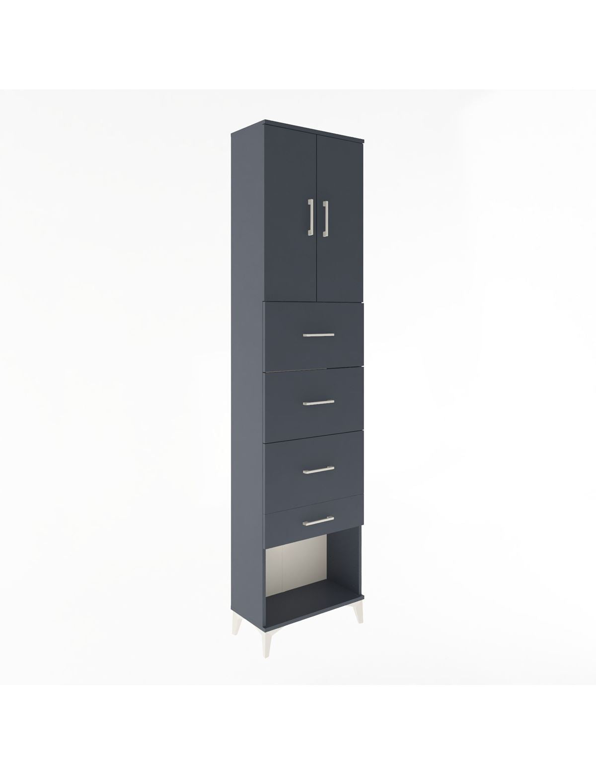 Arges Dolap Tek Raflı 4 Çekmeceli 2 Kapaklı 60x30x243 Antrasit-Antrasit