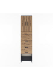 Arges Dolap Tek Raflı 4 Çekmeceli 2 Kapaklı 60x30x243 Antrasit-Çam