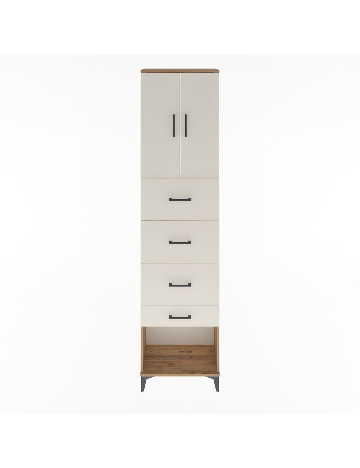 Arges Dolap Tek Raflı 4 Çekmeceli 2 Kapaklı 60x30x243 Çam-Aytaşı