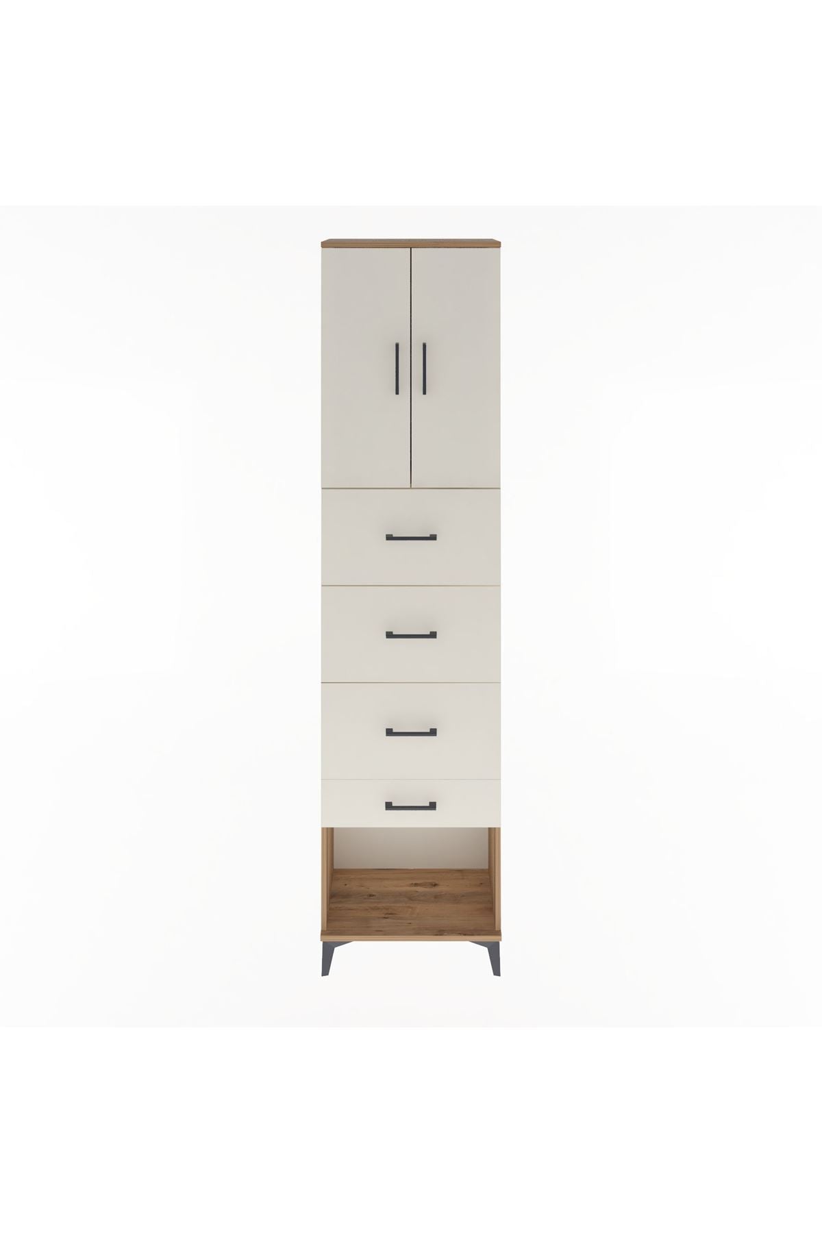 Arges Dolap Tek Raflı 4 Çekmeceli 2 Kapaklı 60x30x243 Çam-Aytaşı