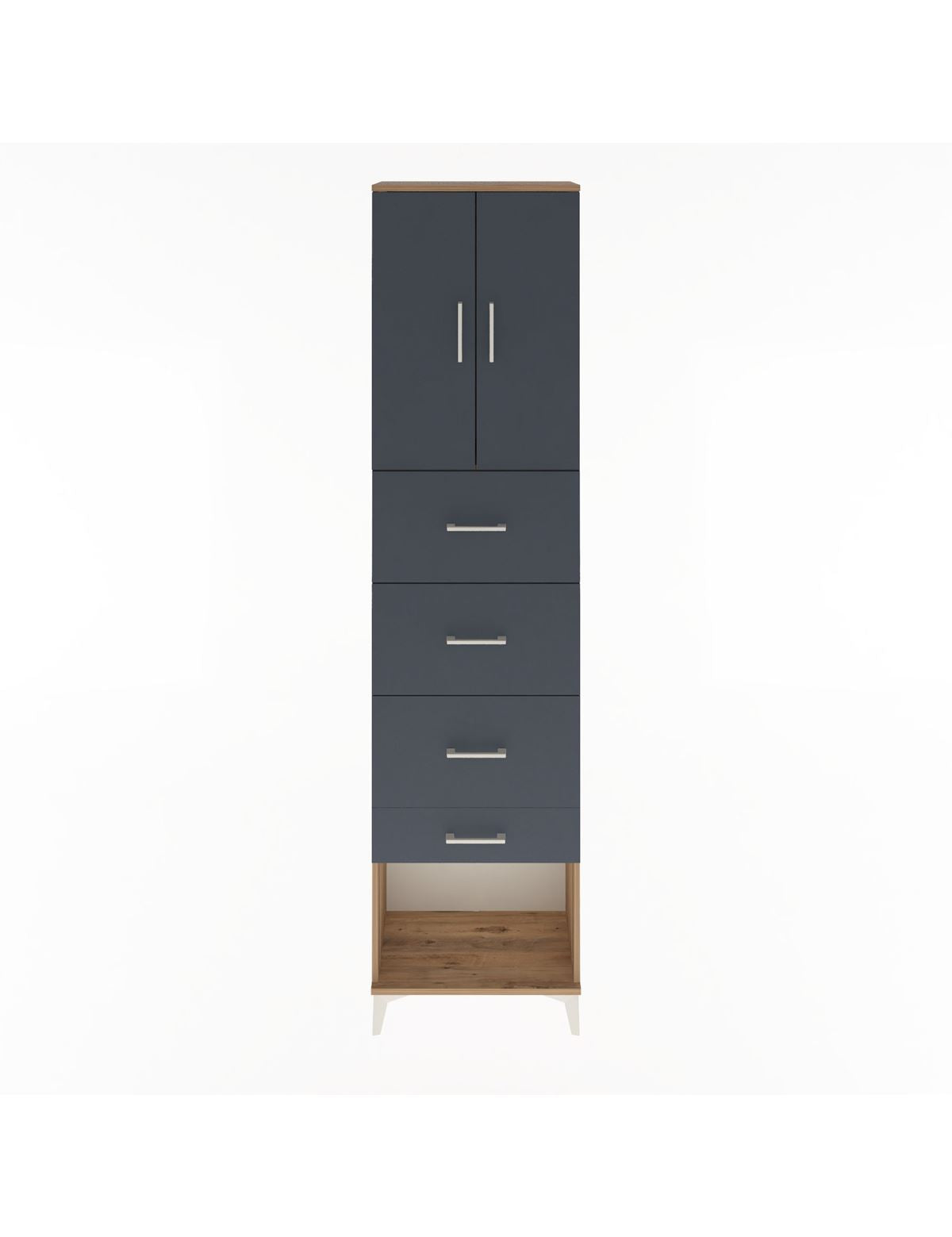 Arges Dolap Tek Raflı 4 Çekmeceli 2 Kapaklı 60x30x243 Çam-Antrasit