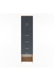 Arges Dolap Tek Raflı 4 Çekmeceli 2 Kapaklı 60x30x243 Çam-Antrasit